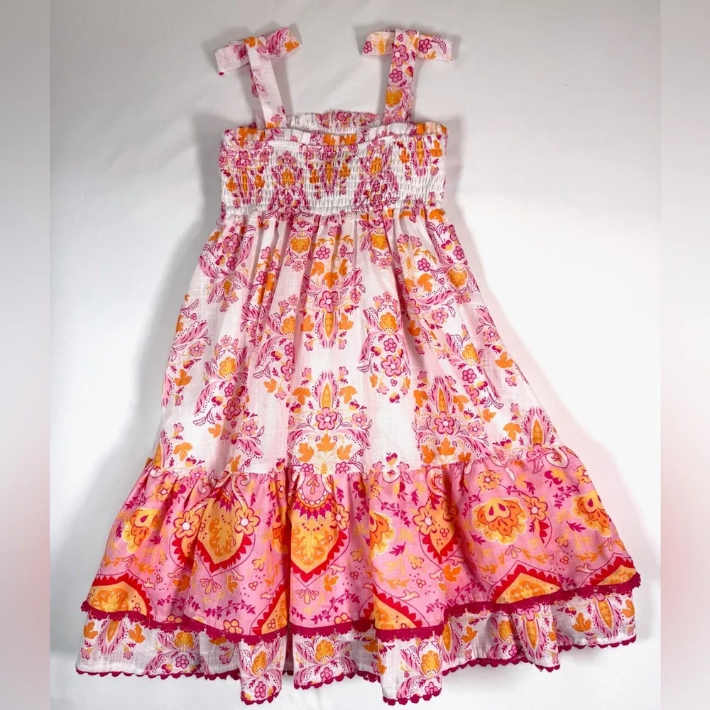 HAUTE HIPPIE Girls’ Paisley Floral‎ Bohemian Tiered Smocked Sundress Preppy 4